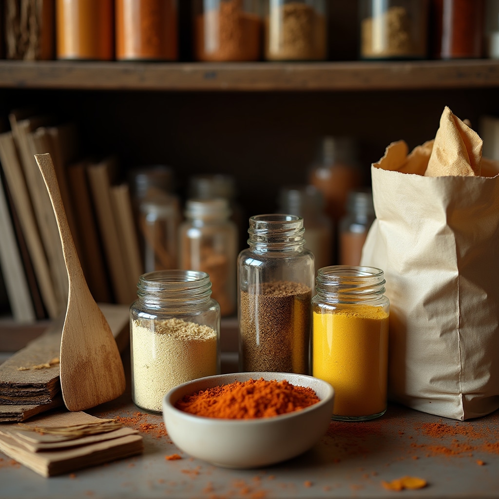 Scaffale con pigmenti, foglia d'oro e boli colorati nel laboratorio